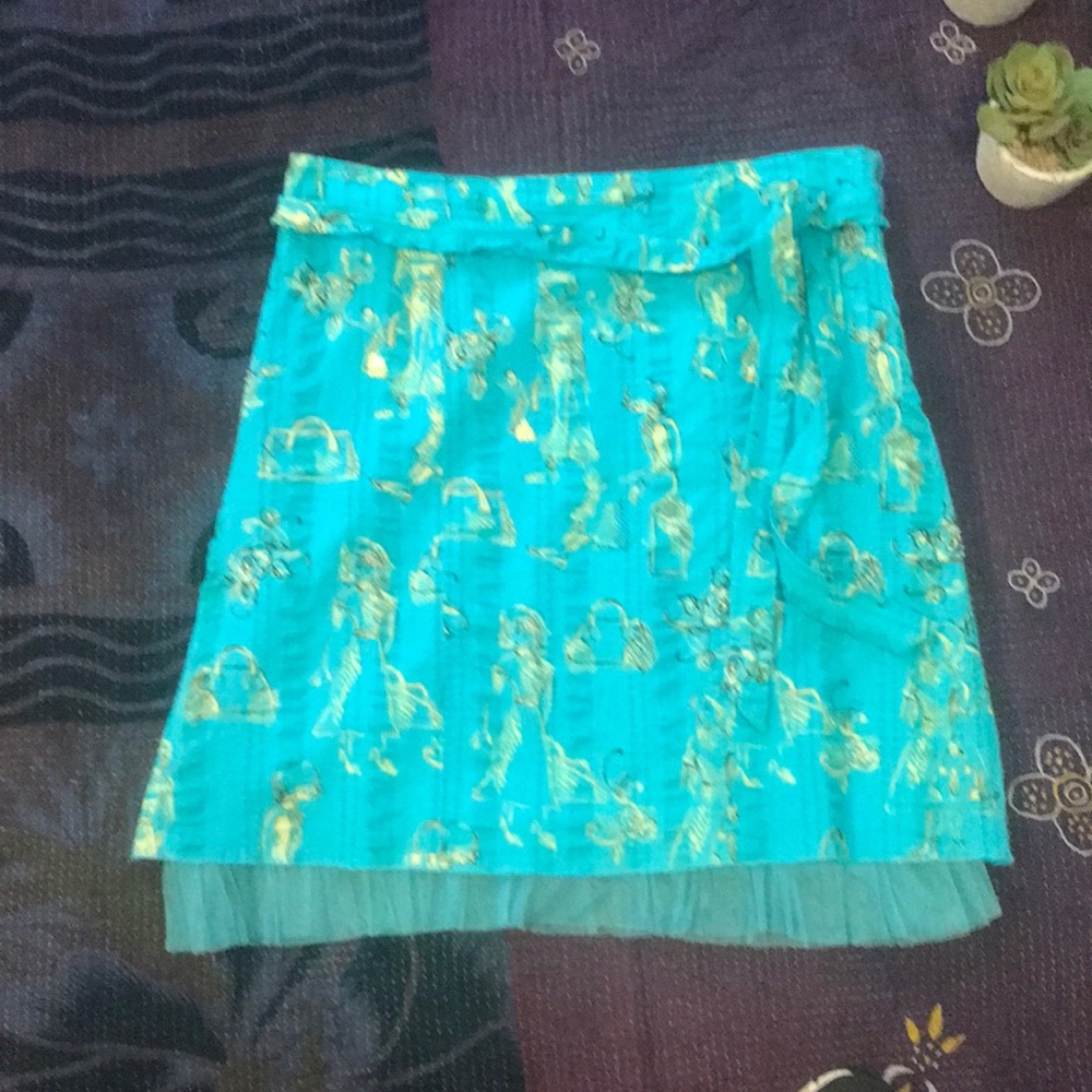 Kenzie turquoise pencil skirt with lace hem. Sz 8